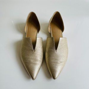 Vince Darlington Pointed Toe Leather Flats 7M - Metallic Gold